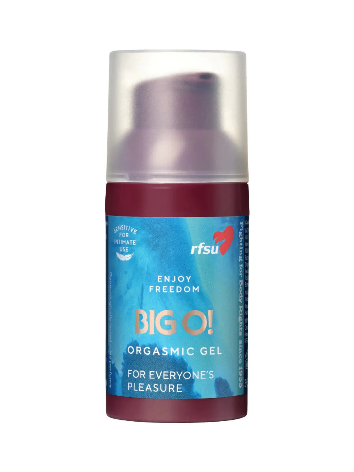 RFSU Big O orgasmigeeli 30 ml, unisex-geeli joka lisää tuntoherkkyyttä ja stimuloi kehoa – mentolilla raikastettu, pumppupullo.