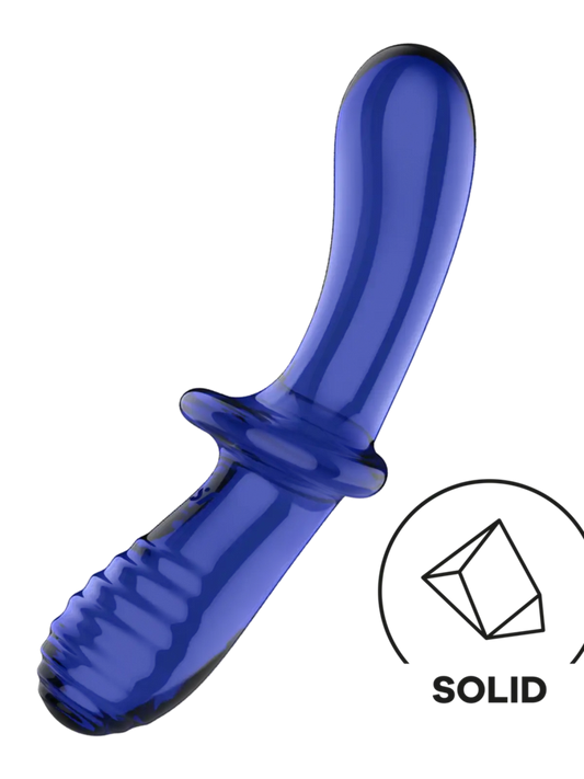 Sileä pää Satisfyer Double Crystal -lasidildossa sopii hellään hierontaan ja G-pisteen stimulaatioon.